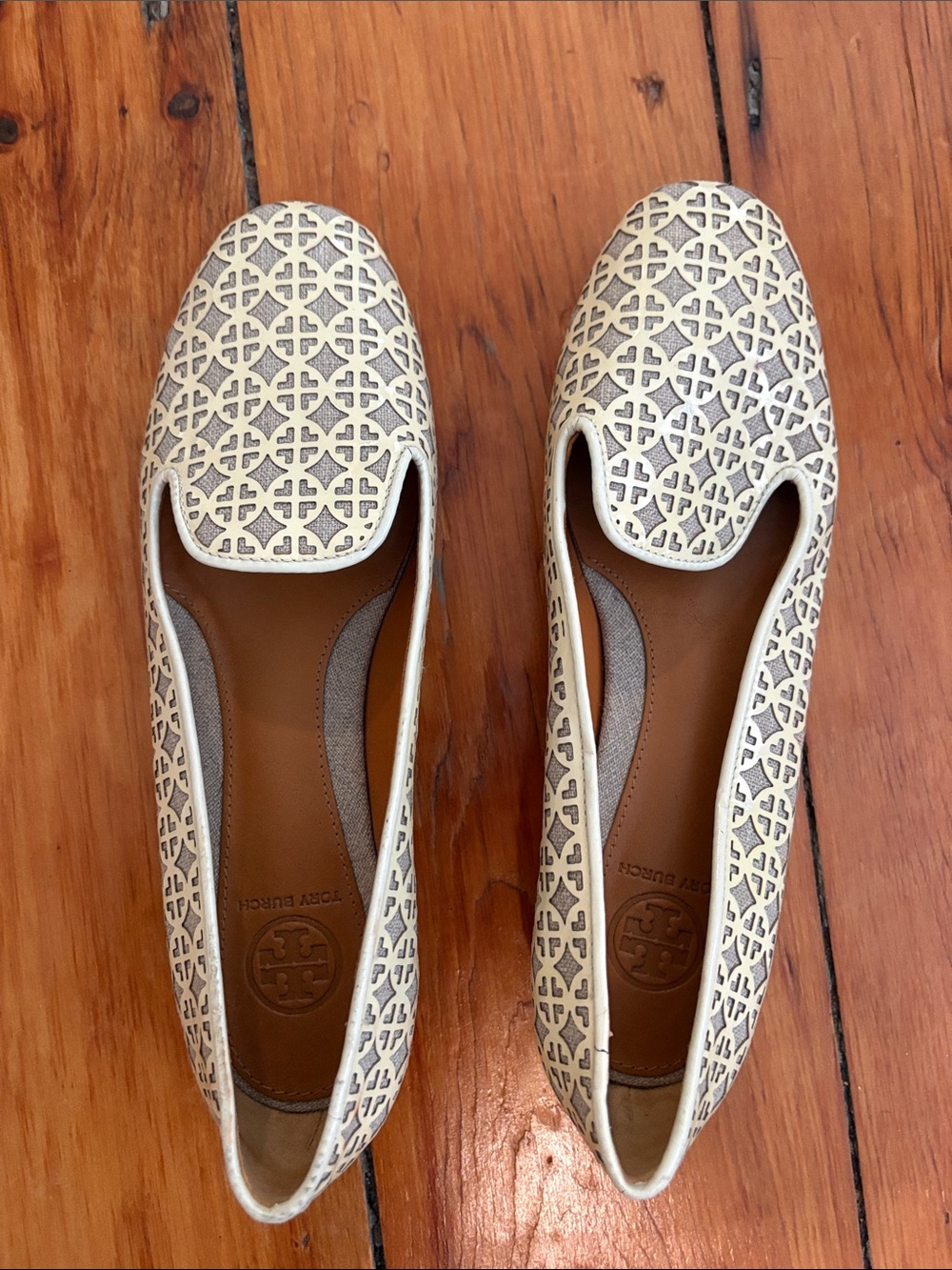 Tory Burch Cream Laser-Cut Slip-On Flats